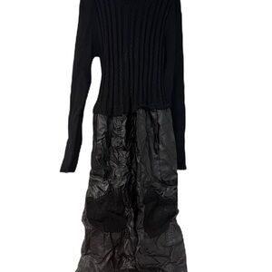 Paper Parachute Chic Black Knit and Faux Leather Dress S